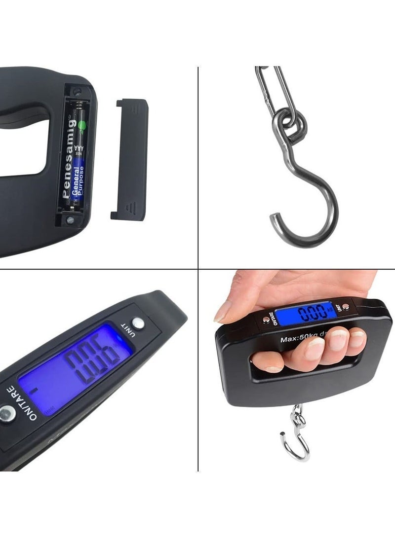 شابية ميزان أمتعة رقمي محمول بسعة 50 كجم/10 جرام - مزود بشاشة LCD وخطاف تعليق للوزن، مثالي للسفر والاستخدام المنزلي، ميزان إلكتروني دقيق للحقائب (أسود) - Image 3